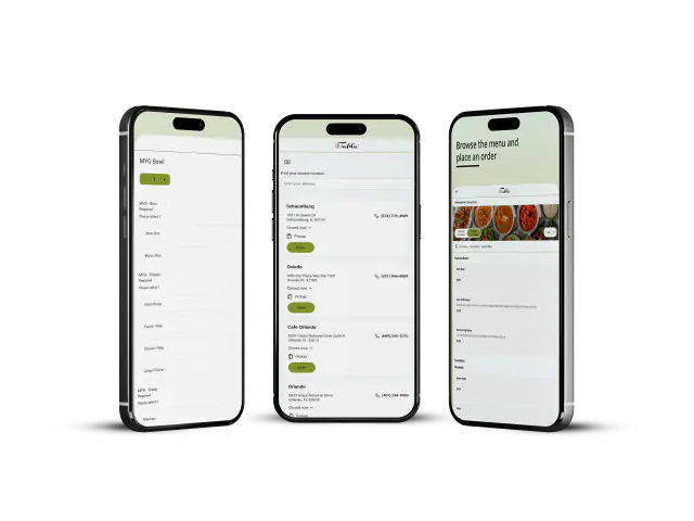 Smartphone showing the Tabla mobile app ordering menu with various Indian dishes